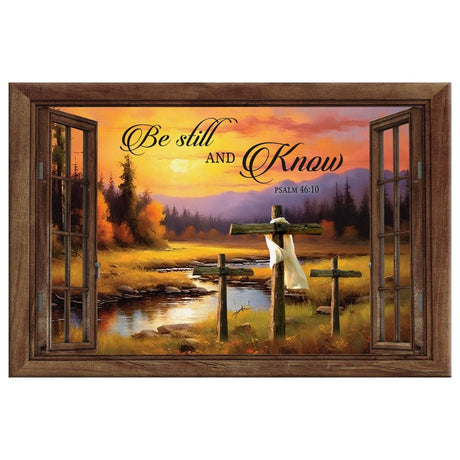 Sunset River Painting, Be Still and Know Psalm 46:10 Christian Wall Art Canvas