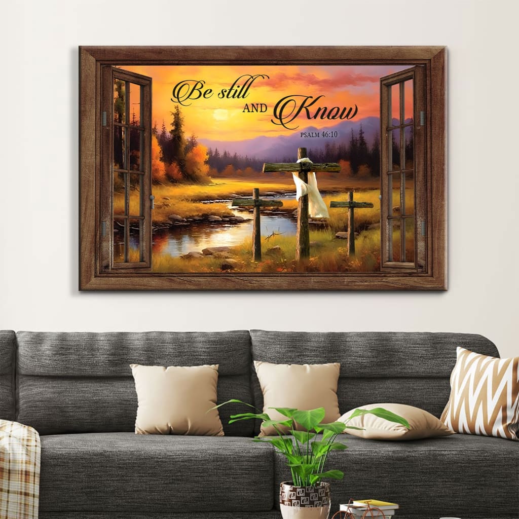 Be Still and Know Psalm 46:10 Sunset River Painting Christian Wall Decor