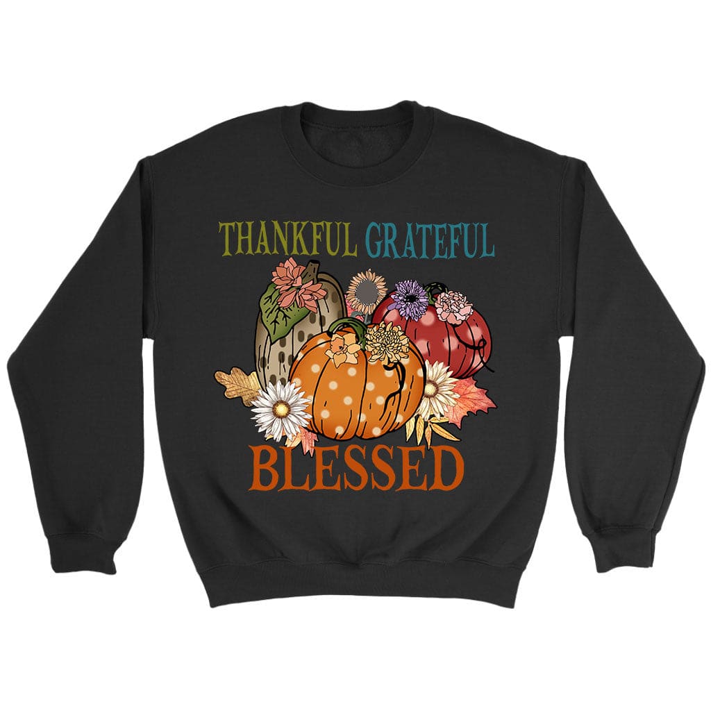 Thankful Grateful Blessed Polka Dot Pumpkin Sweatshirt Black / S