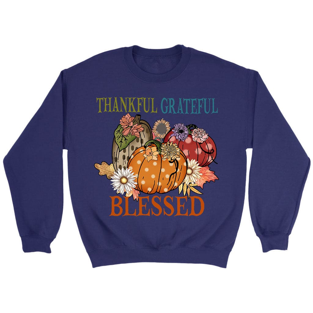 Thankful Grateful Blessed Polka Dot Pumpkin Sweatshirt Purple / S