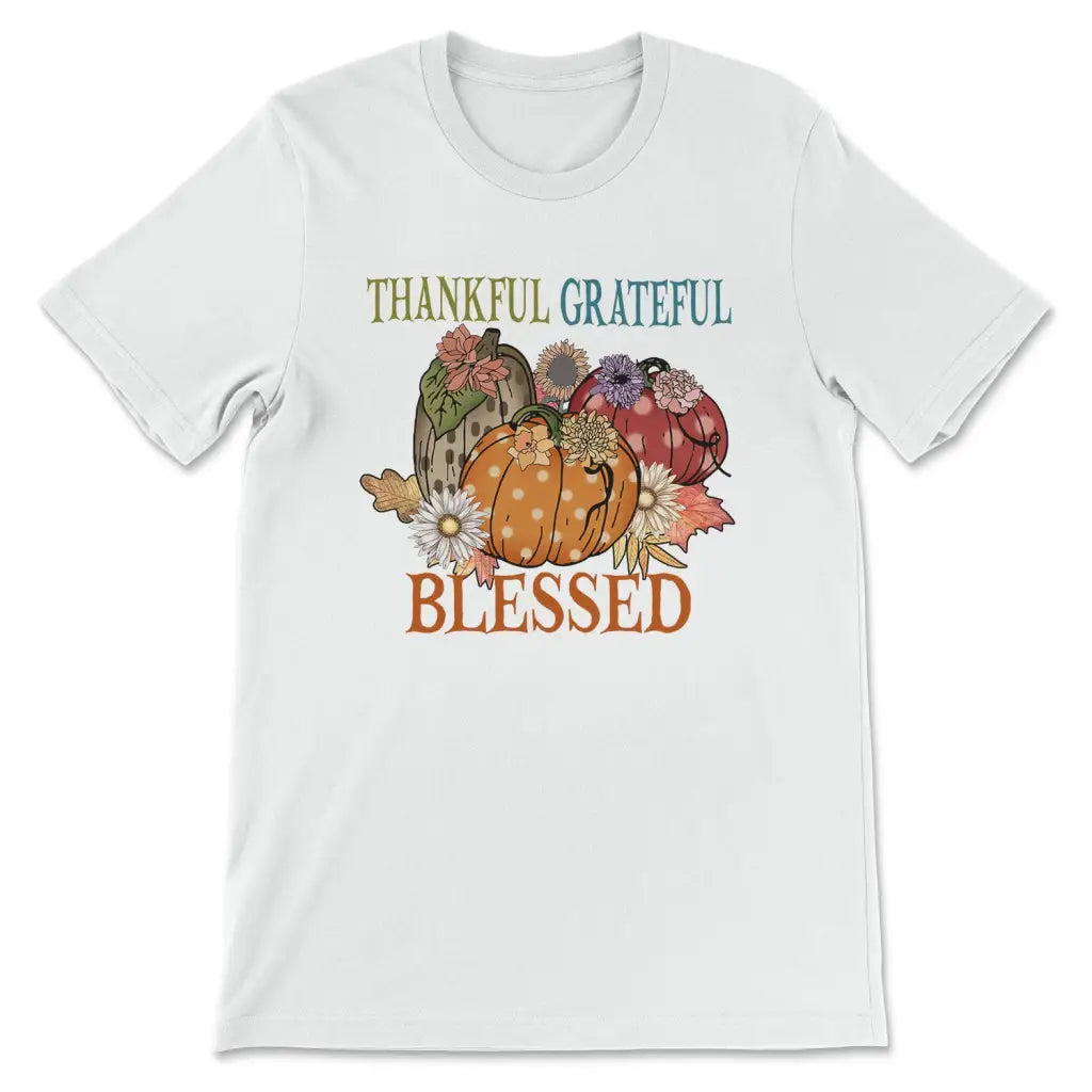 Thankful Grateful Blessed Polka Dot Pumpkin Women’s T-shirt White / S