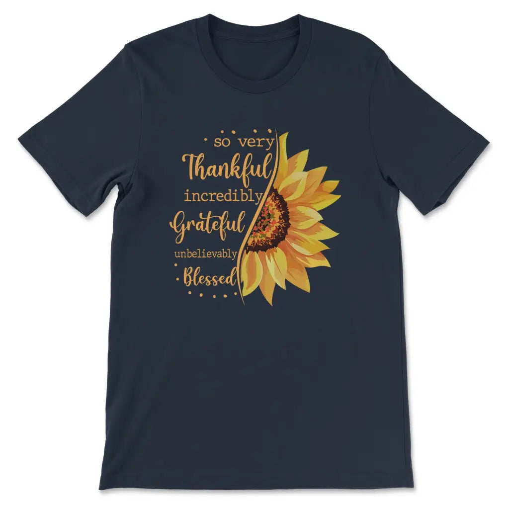 Thankful grateful blessed sunflower Christian t-shirt Navy / S