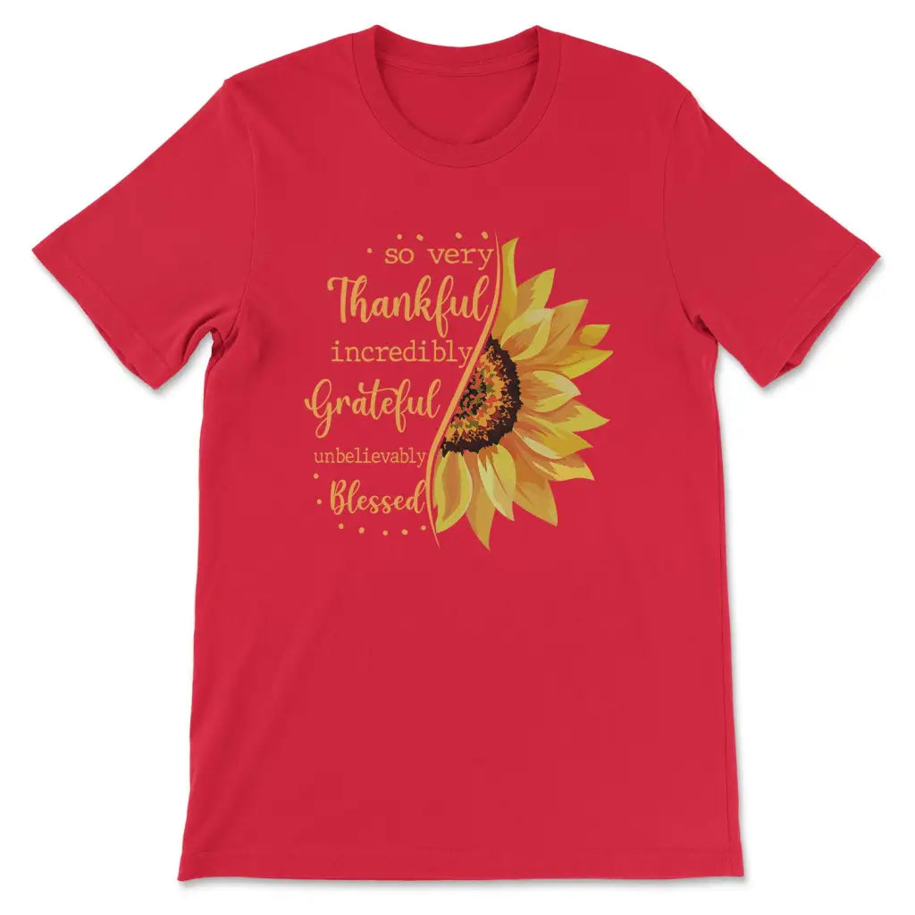 Thankful grateful blessed sunflower Christian t-shirt Red / S