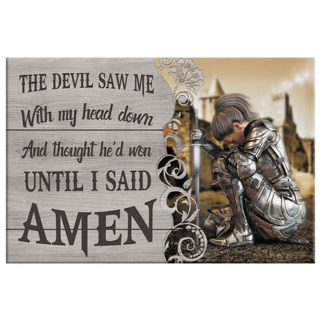 The Devil Saw Me With My Head Down Woman Warrior of Christ Wall Art Canvas, Christian Decor