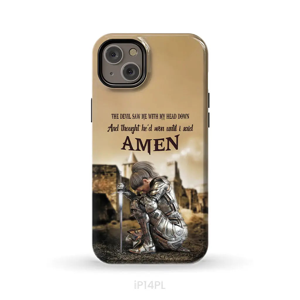 The Devil Saw Me With My Head Down Woman Warrior of Christ Phone Case iPhone 14 Plus / Tough Case