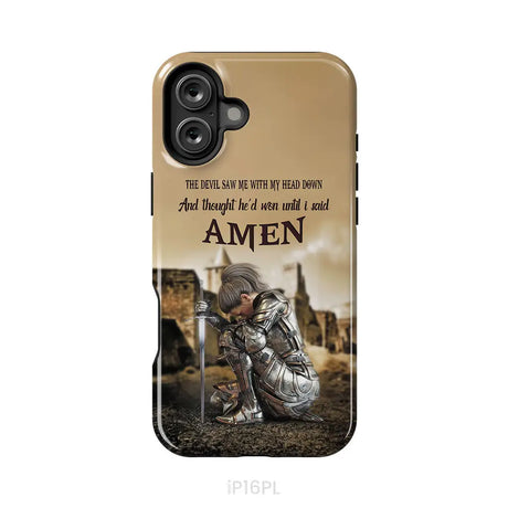 The Devil Saw Me With My Head Down Woman Warrior of Christ Phone Case iPhone 16 Plus / Tough Case