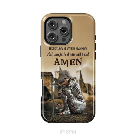 The Devil Saw Me With My Head Down Woman Warrior of Christ Phone Case iPhone 16 Pro Max / Tough Case
