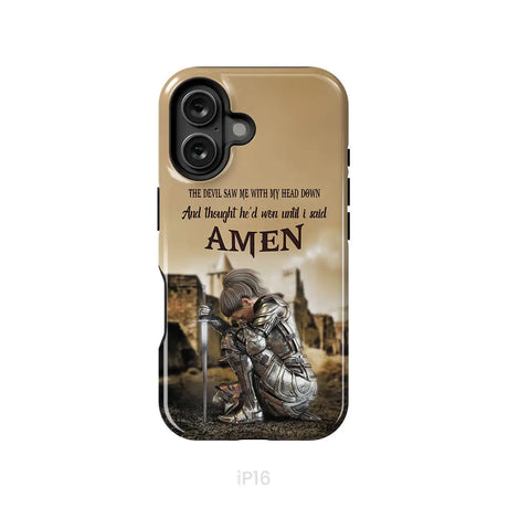 The Devil Saw Me With My Head Down Woman Warrior of Christ Phone Case iPhone 16 / Tough Case