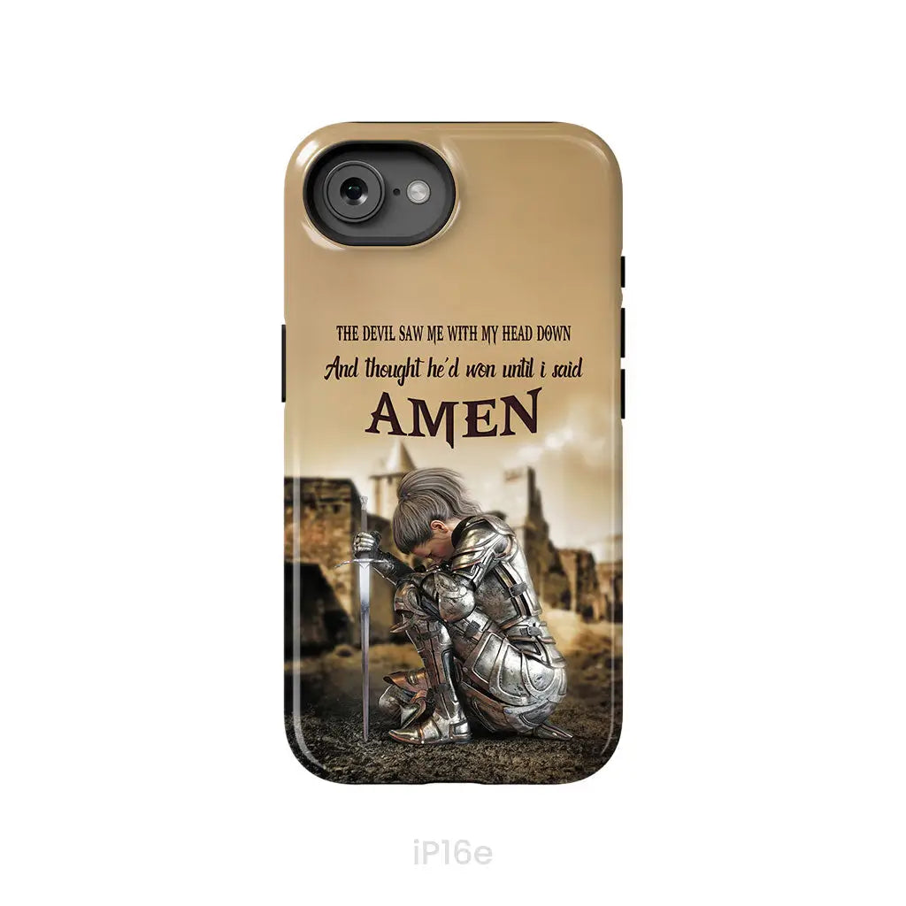 The Devil Saw Me With My Head Down Woman Warrior of Christ Phone Case iPhone 16e / Tough Case