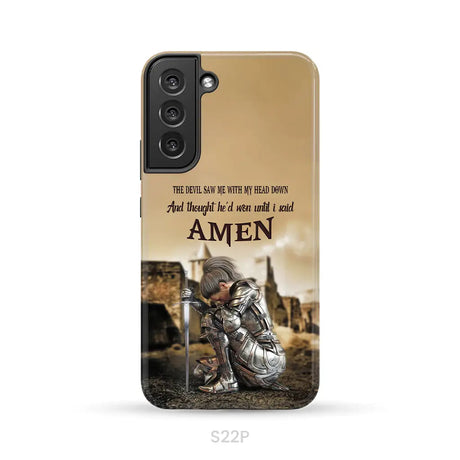The Devil Saw Me With My Head Down Woman Warrior of Christ Phone Case Samsung Galaxy S22 Plus / Tough Case
