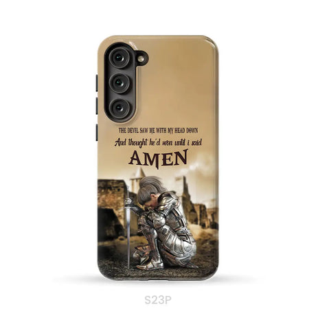 The Devil Saw Me With My Head Down Woman Warrior of Christ Phone Case Samsung Galaxy S23 Plus / Tough Case