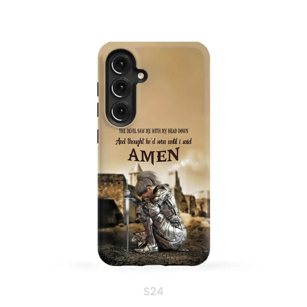 The Devil Saw Me With My Head Down Woman Warrior of Christ Phone Case Samsung Galaxy S24 / Tough Case