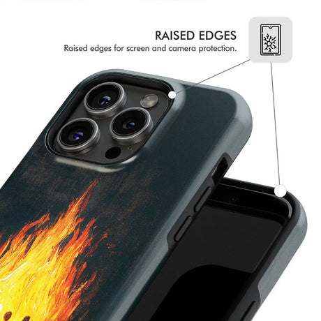 Fiery Furnace phone case showing Shadrach, Meshach, and Abednego safe in flames, faith-centered.