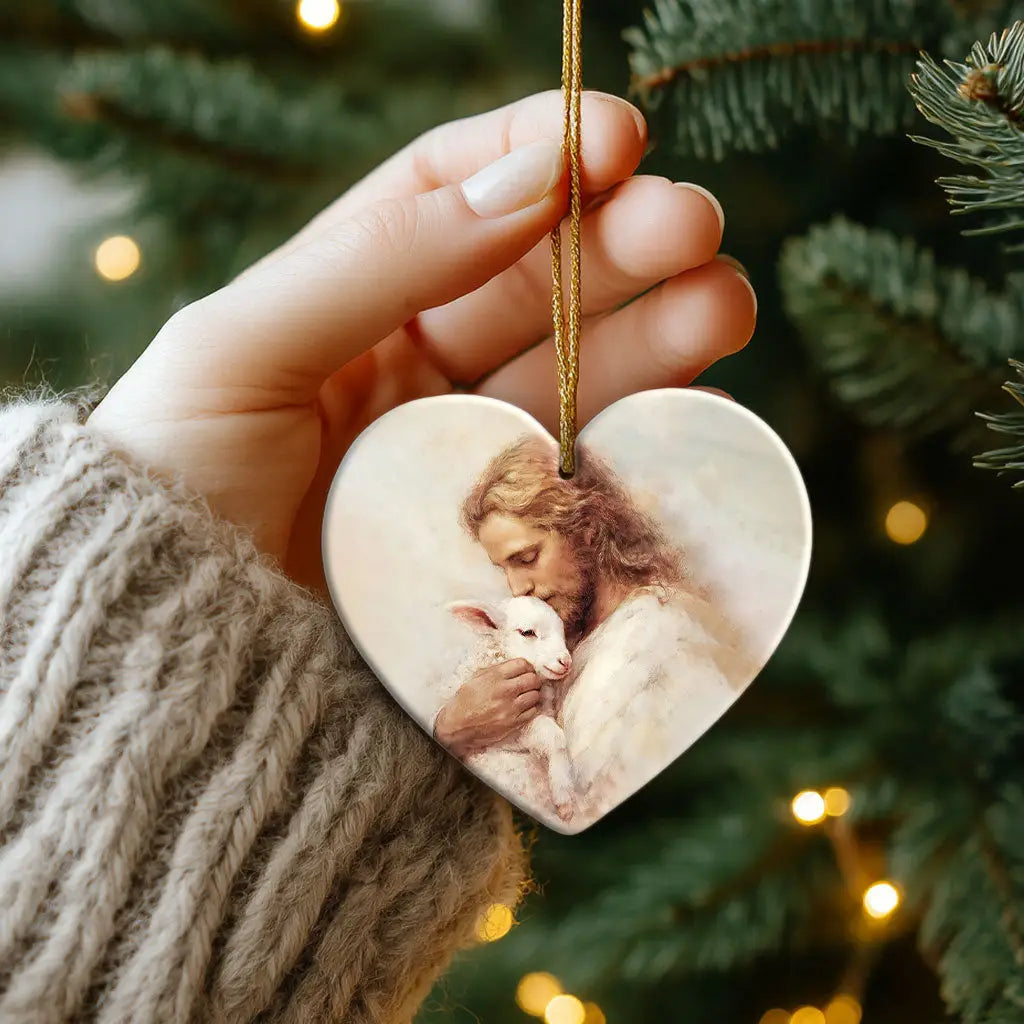 Religious ornament featuring the Good Shepherd, perfect for Christmas trees or Christian home decor.