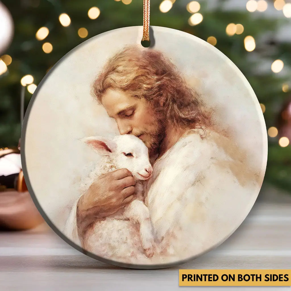 Jesus with lamb ornament, symbolizing peace, compassion, and the love of the Savior.