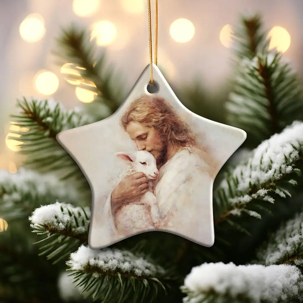 Decorative Good Shepherd ornament with Jesus and lamb, thoughtful gift for pastors and loved ones. Star / 1-pack