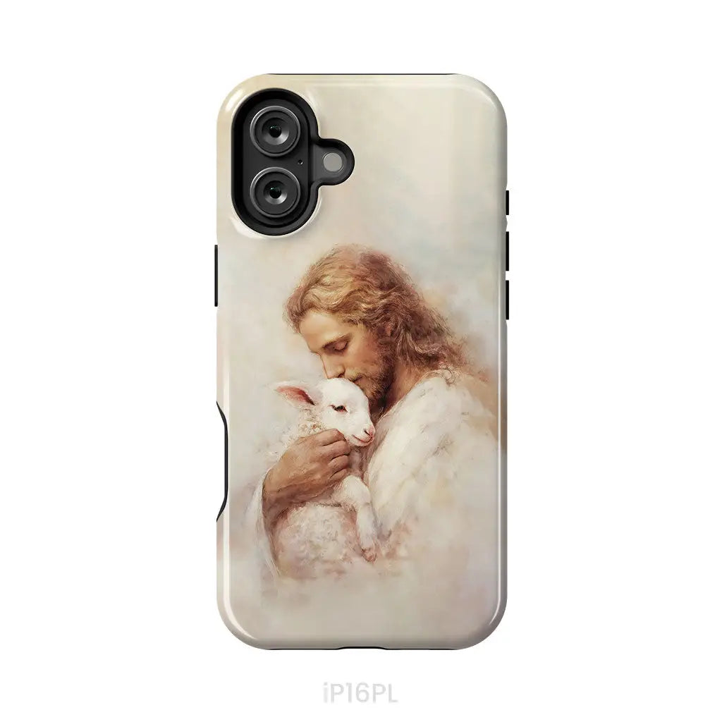 The Good Shepherd – Jesus with Lamb Phone Case iPhone 16 Plus / Tough Case