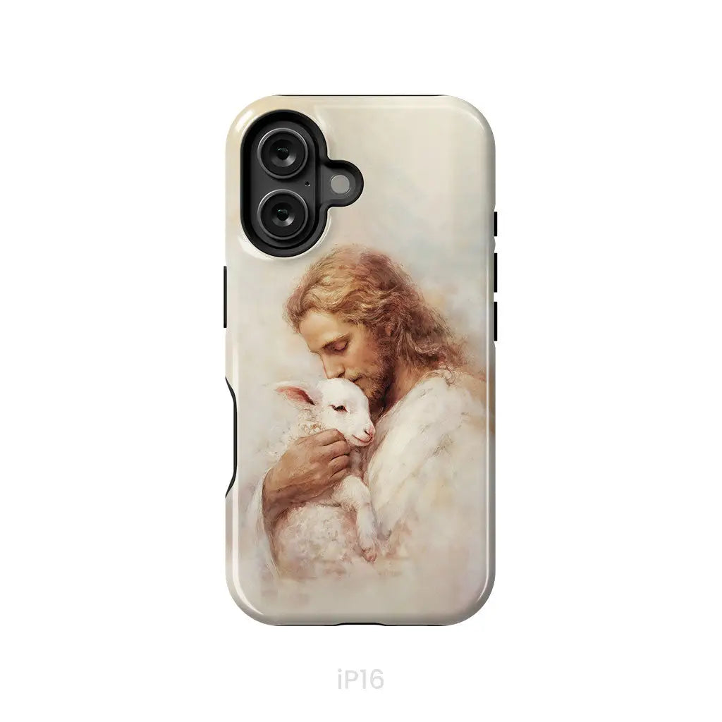 The Good Shepherd – Jesus with Lamb Phone Case iPhone 16 / Tough Case