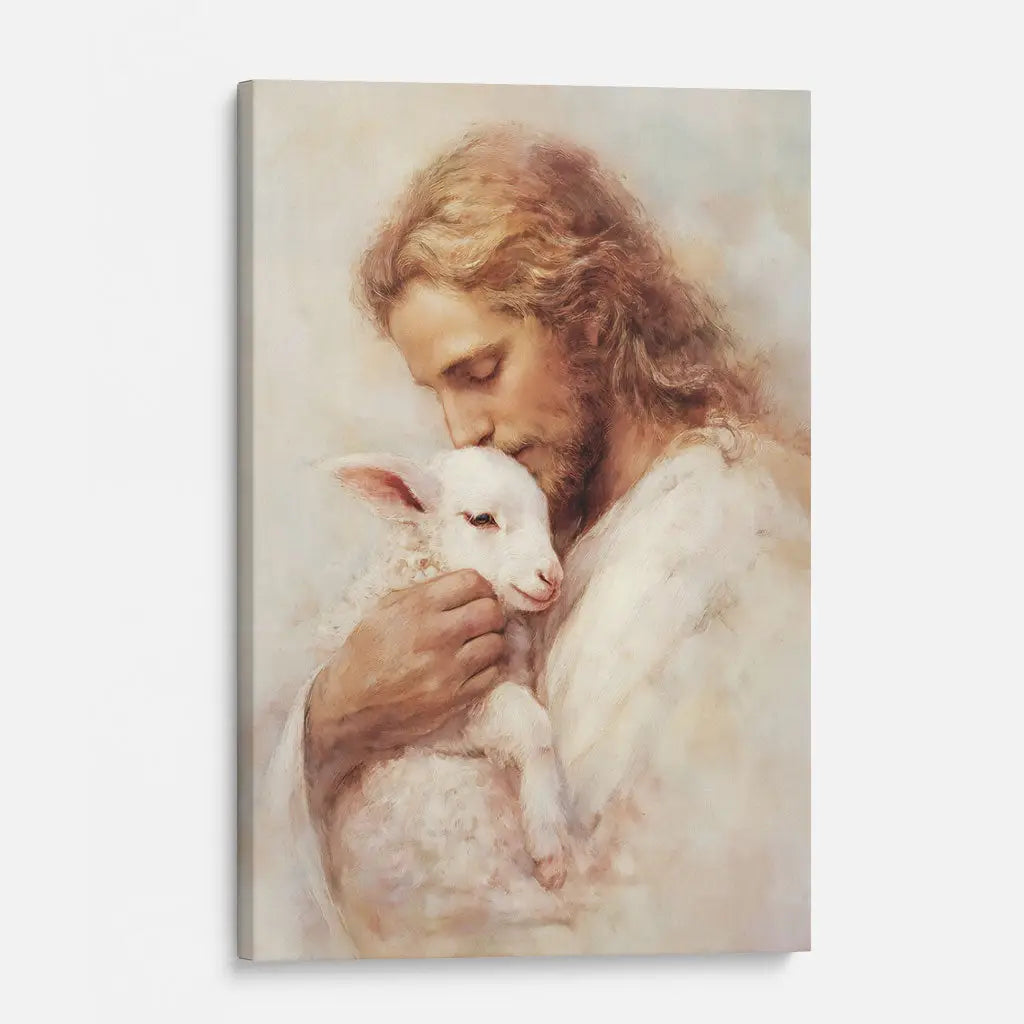 Inspirational Jesus and lamb wall décor, Christian gift of faith and love for any occasion.