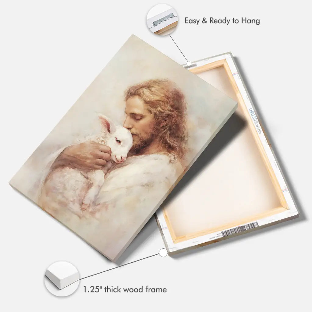 The Good Shepherd – Jesus with Lamb Wall Art Canvas, Christian Home Decor