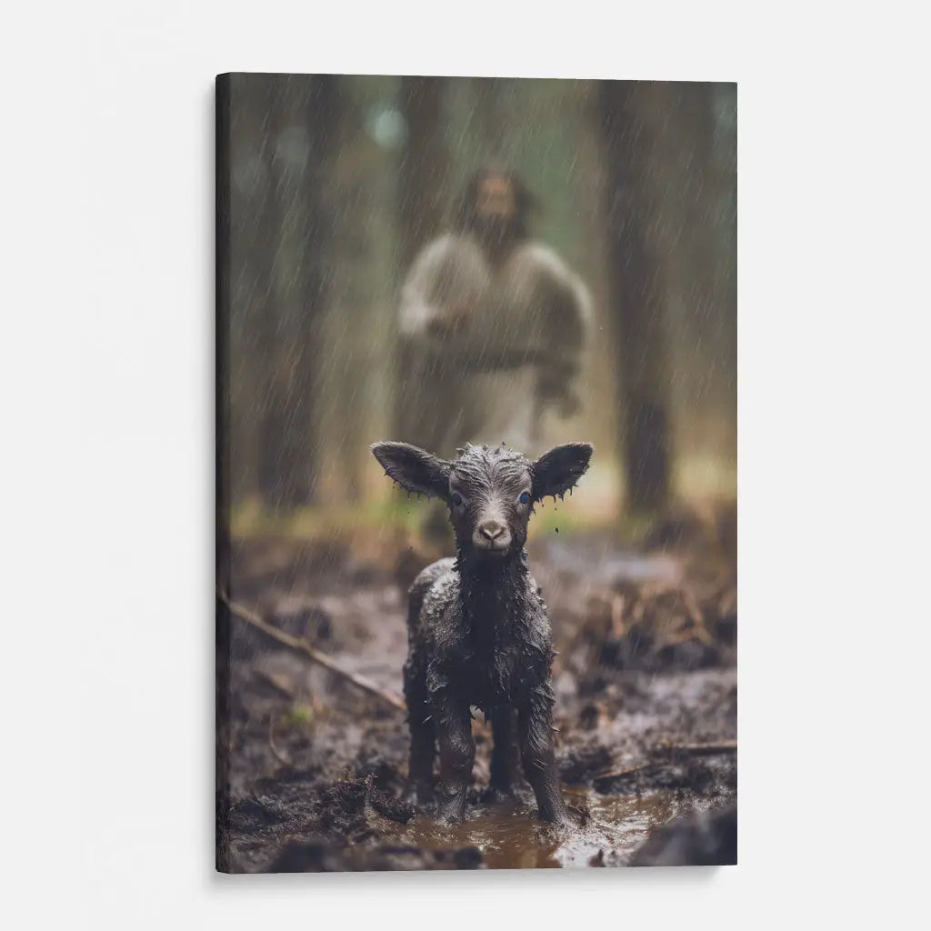 "The Good Shepherd Rescues The Lost Sheep" canvas, an uplifting Christian artwork, ideal for reflecting faith, Jesus, and God's love.