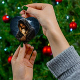 Christian gift ornament with Jesus the Good Shepherd and lamb in the rain Luke 15 design