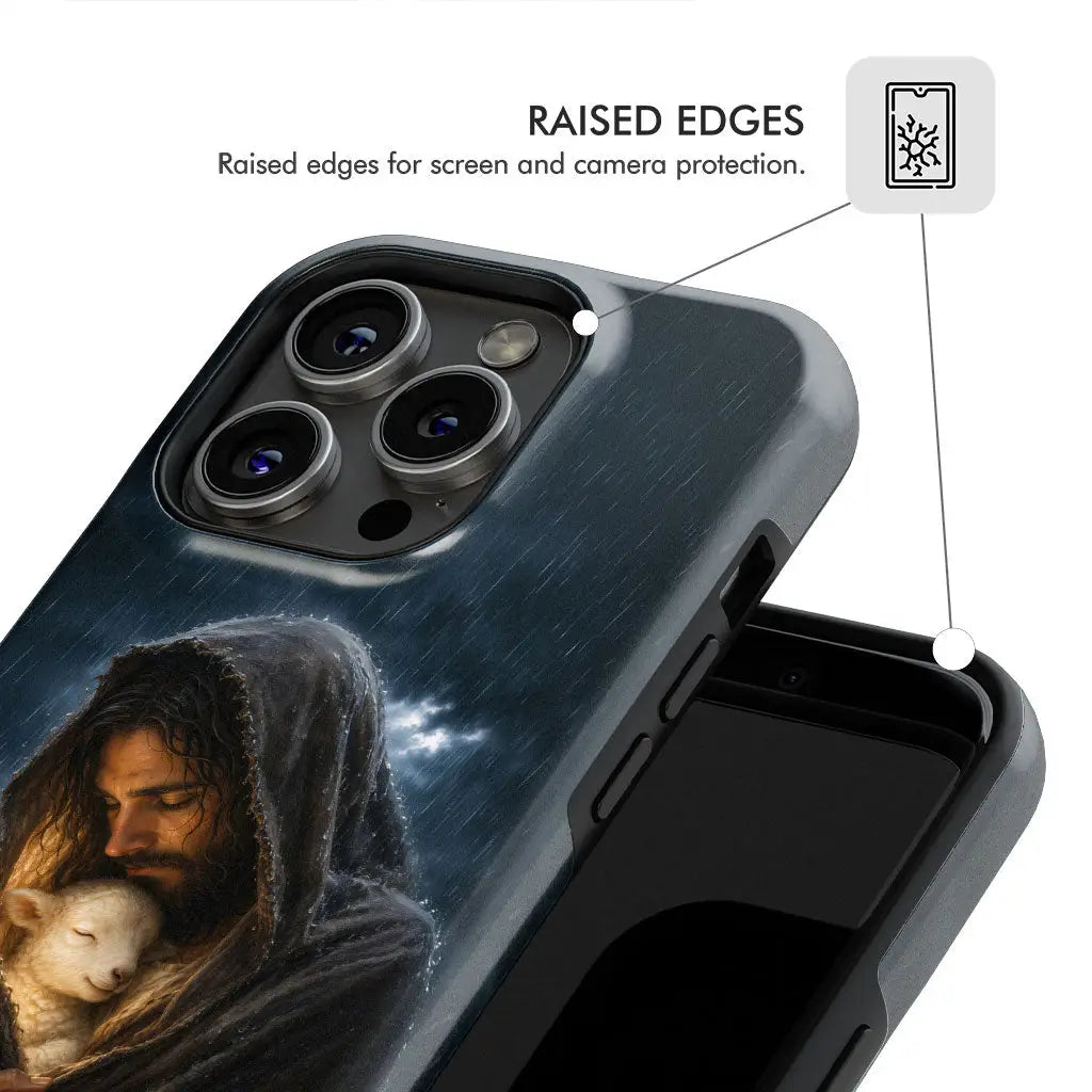 The Good Shepherd Shelters His Lamb In The Rain – Luke 15 – Christian Phone Case