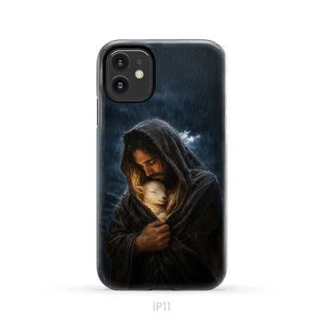 The Good Shepherd Shelters His Lamb In The Rain – Luke 15 – Christian Phone Case iPhone 11 / Tough Case