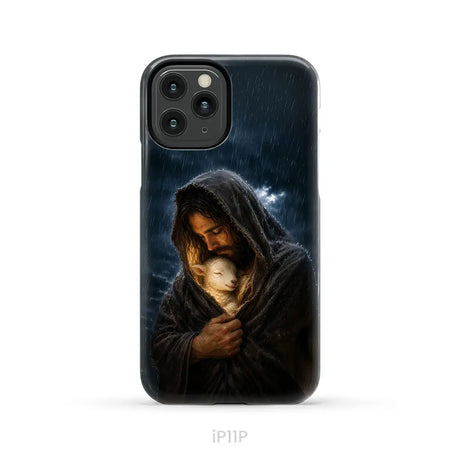 The Good Shepherd Shelters His Lamb In The Rain – Luke 15 – Christian Phone Case iPhone 11 Pro / Tough Case