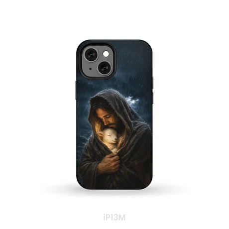 The Good Shepherd Shelters His Lamb In The Rain – Luke 15 – Christian Phone Case iPhone 13 Mini / Tough Case