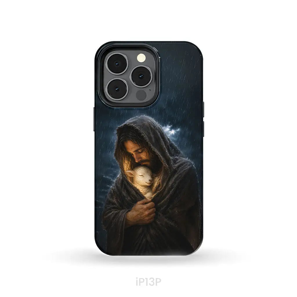 The Good Shepherd Shelters His Lamb In The Rain – Luke 15 – Christian Phone Case iPhone 13 Pro / Tough Case