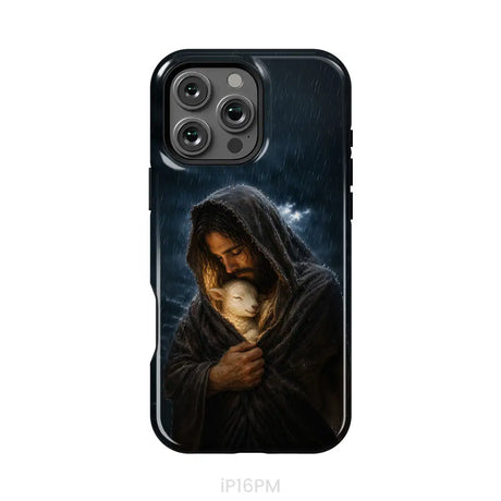 The Good Shepherd Shelters His Lamb In The Rain – Luke 15 – Christian Phone Case iPhone 16 Pro Max / Tough Case