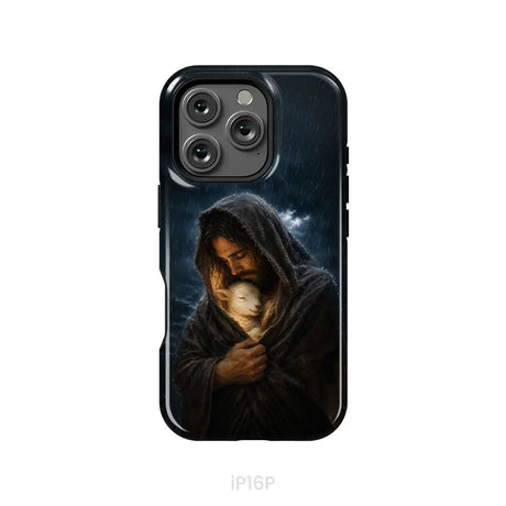 The Good Shepherd Shelters His Lamb In The Rain – Luke 15 – Christian Phone Case iPhone 16 Pro / Tough Case