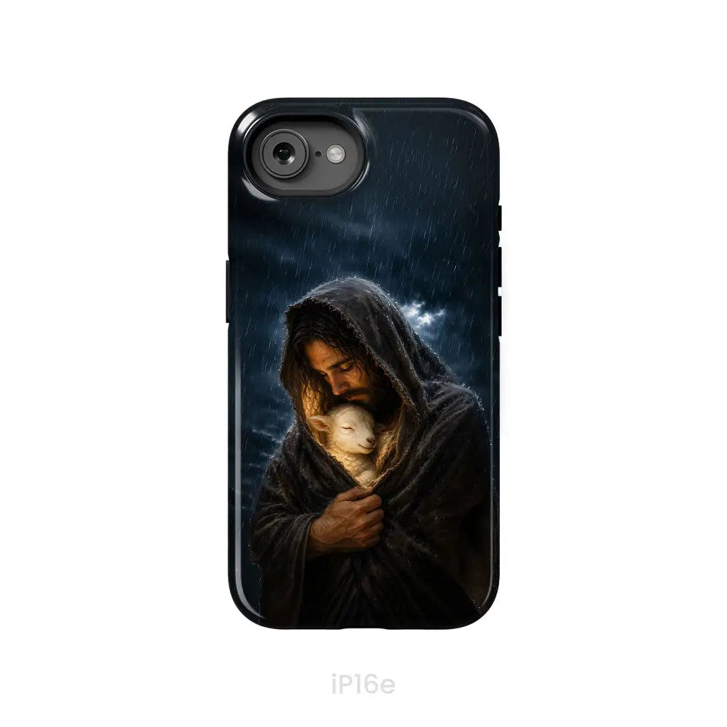 The Good Shepherd Shelters His Lamb In The Rain – Luke 15 – Christian Phone Case iPhone 16e / Tough Case