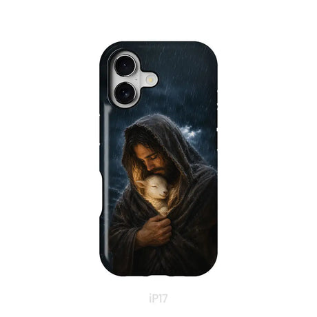 The Good Shepherd Shelters His Lamb In The Rain – Luke 15 – Christian Phone Case iPhone 17 / Tough Case