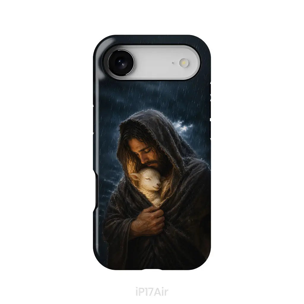 The Good Shepherd Shelters His Lamb In The Rain – Luke 15 – Christian Phone Case iPhone 17 Air / Tough Case