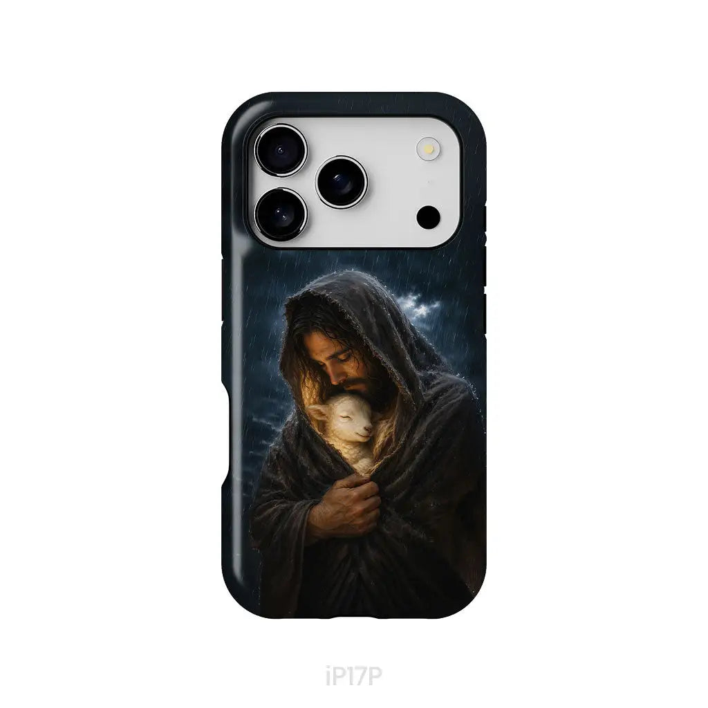 The Good Shepherd Shelters His Lamb In The Rain – Luke 15 – Christian Phone Case iPhone 17 Pro / Tough Case