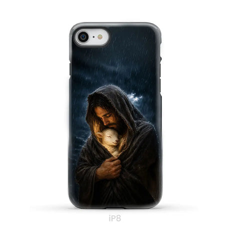 The Good Shepherd Shelters His Lamb In The Rain – Luke 15 – Christian Phone Case iPhone 8 / Tough Case