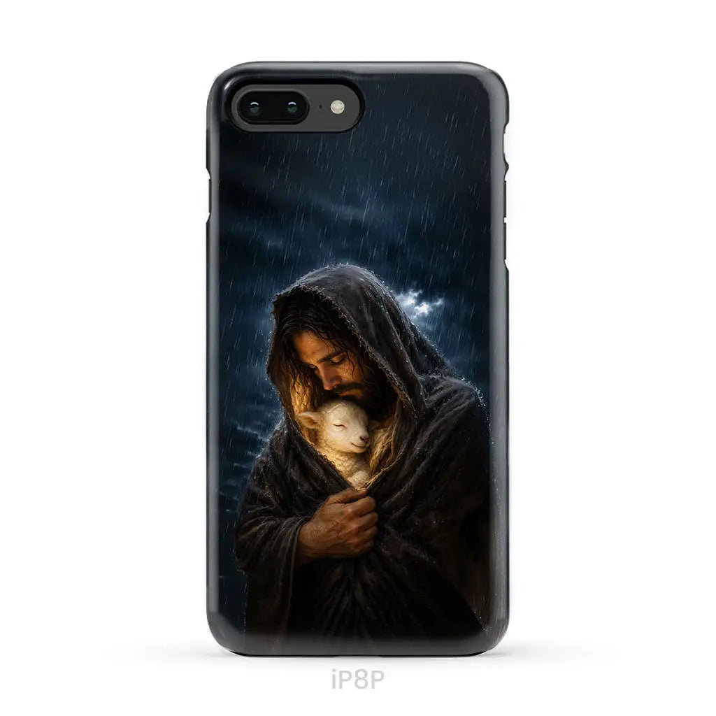 The Good Shepherd Shelters His Lamb In The Rain – Luke 15 – Christian Phone Case iPhone 8 Plus / Tough Case