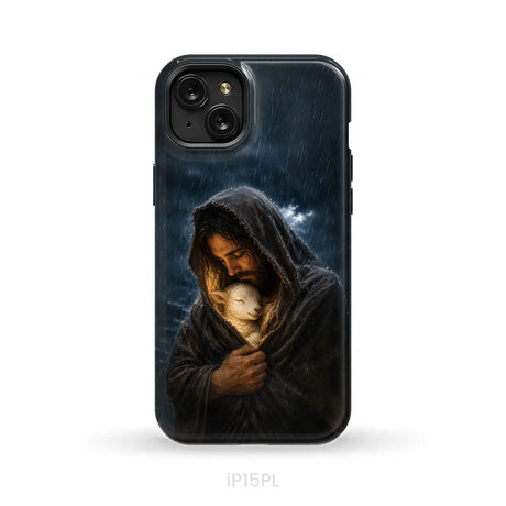 The Good Shepherd Shelters His Lamb In The Rain – Luke 15 – Christian Phone Case iPhone 15 Plus / Tough Case