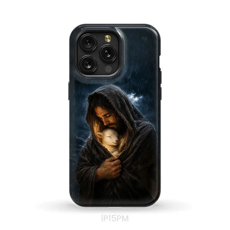 The Good Shepherd Shelters His Lamb In The Rain – Luke 15 – Christian Phone Case iPhone 15 Pro Max / Tough Case