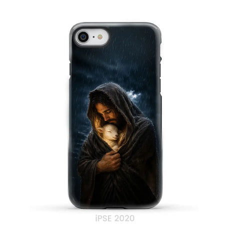 The Good Shepherd Shelters His Lamb In The Rain – Luke 15 – Christian Phone Case iPhone SE 2020 / Tough Case