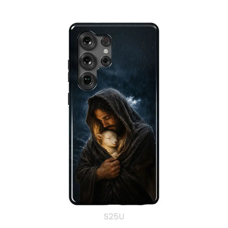 The Good Shepherd Shelters His Lamb In The Rain – Luke 15 – Christian Phone Case Samsung Galaxy S25 Ultra / Tough Case