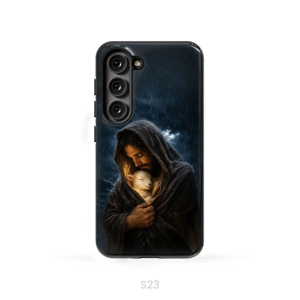 The Good Shepherd Shelters His Lamb In The Rain – Luke 15 – Christian Phone Case Samsung Galaxy S23 (Not for S23 FE)