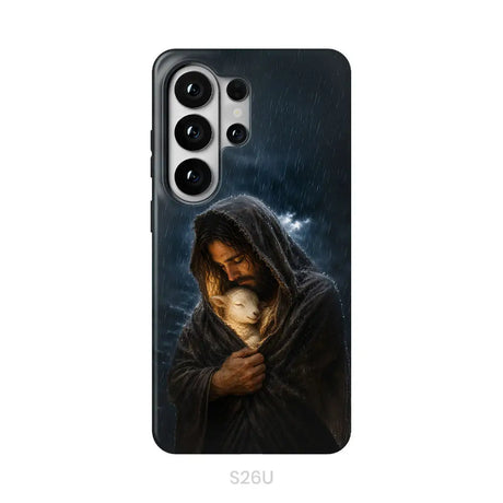 The Good Shepherd Shelters His Lamb In The Rain – Luke 15 – Christian Phone Case Samsung Galaxy S26 Ultra / Tough Case