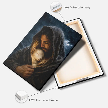 The Good Shepherd Shelters His Lamb In The Rain – Luke 15 – Christian Wall Art Canvas