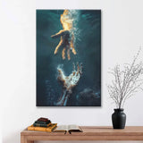 Inspirational wall art canvas print with Jesus' hand reaching into the water, ideal Christian canvas wall art for homes.
