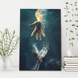 Christian canvas wall art featuring Jesus reaching into the water, symbolizing God's rescue, perfect faith-based home decor.