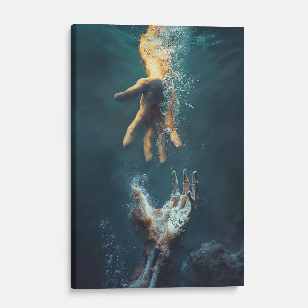 Christian canvas print featuring Jesus reaching into water, symbolizing His saving grace, ideal inspirational wall art for believers.