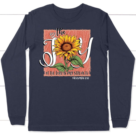 The Joy of Lord is my Strength Sunflower Long Sleeve Shirt Navy / S